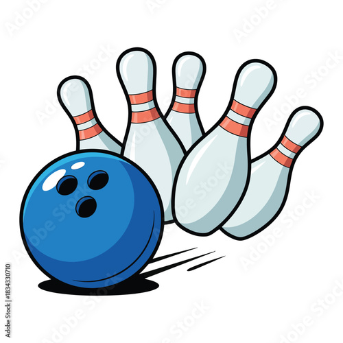 Bowling ball and pins on white background vector illustration