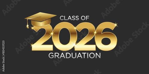 Elegant Class of 2026 Graduation Banner with Gold Text and Modern Celebration