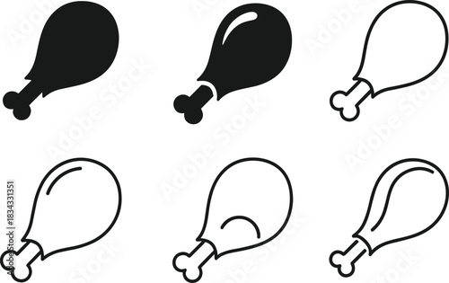 Chicken drumstick icons: solid, outlined, and filled styles