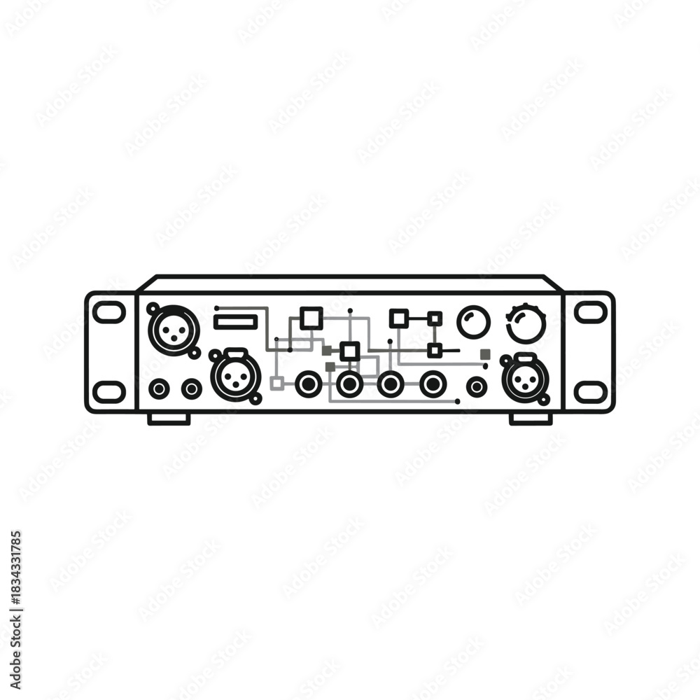 Fototapeta premium Audio Interface Mixer Rear Panel Icon with XLR and Jack Connectors - Line Art Vector