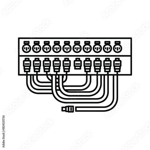 Multi-Channel Audio Interface and Cable Connectors Line Icon