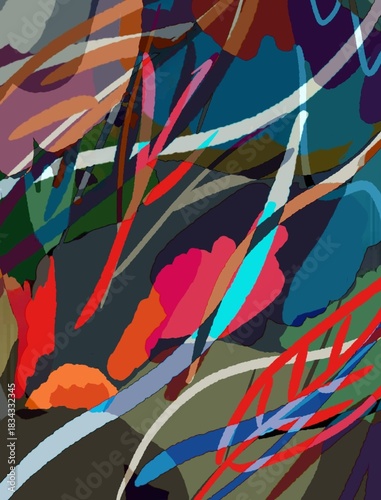 Vibrant Multicolor Abstract Digital Artwork with Dynamic Brush Strokes, Energetic Lines, and Modern Expressionist Pattern Background. Illustration