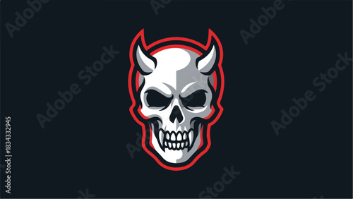 Sinister Skull with Horns: A Dark and Spooky Illustration.