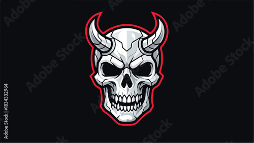Sinister Skull with Horns on a Dark Background.
