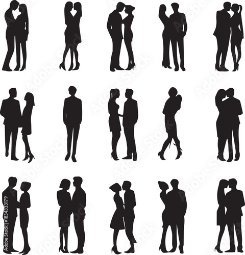 Lovely Couples Standing Silhouette set vector on white background