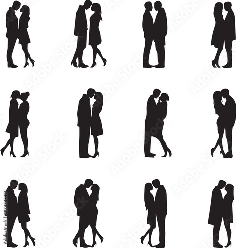 Lovely Couples Standing Silhouette set vector on white background