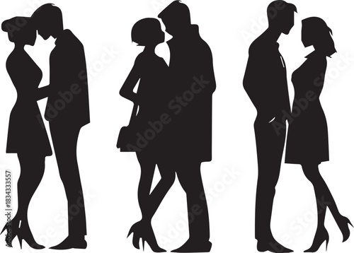 Lovely Couples Standing Silhouette set vector on white background