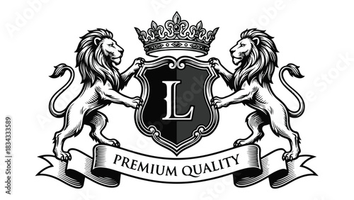 Elegant Heraldic Emblem with Lions Crown and Premium Quality Banner.