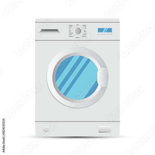 Realistic washing machine in flat style on white background