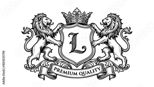 Elegant heraldic emblem featuring lions crown and premium quality banner.