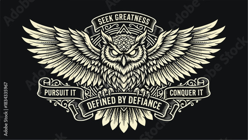 Majestic Owl with Wings Spread Symbolizing Defiance and Greatness.