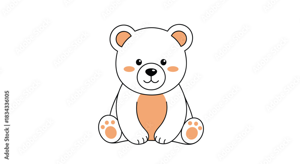 Fototapeta premium A cute cartoon polar bear sitting and smiling with blush on its cheeks.