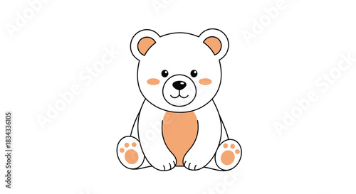 A cute cartoon polar bear sitting and smiling with blush on its cheeks.
