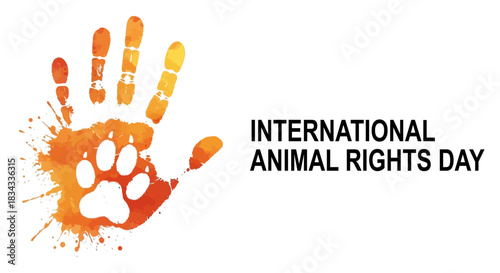 International Animal Rights Day Graphic Handprint with Paw Print