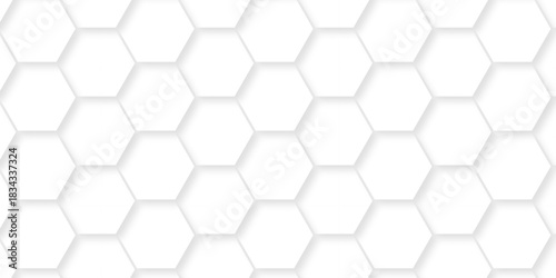 Abstract paper hexagon geometric creative mosaic design. white hexagon technology. vector grid honeycomb soccer hexagonal cell structure tile mess. emboss bee background.	