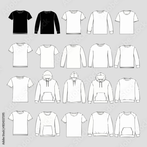 Collection of Various Shirt and Hoodie Templates for Design.