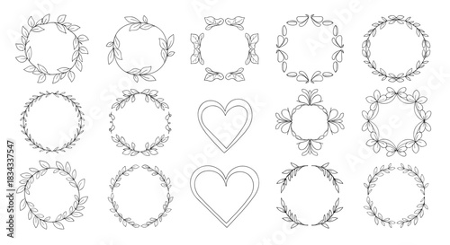 Collection of elegant decorative frames and borders with floral and heart motifs for design projects.