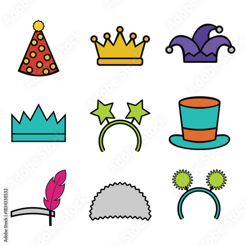 Colorful celebration headwear vector design elements for festive carnival parties