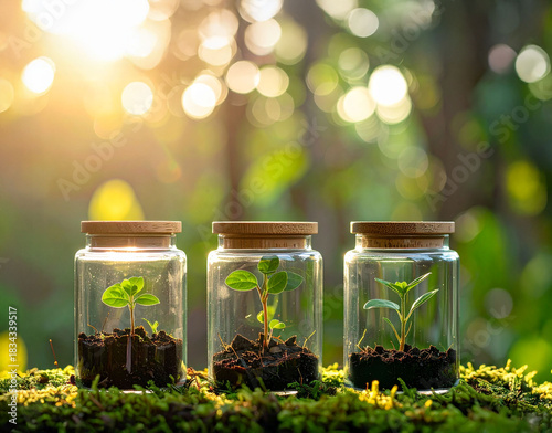 petites plantes dans des pots en verre