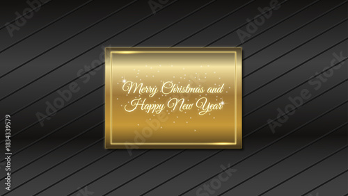 Luxury Black and Gold Christmas Greeting Card Background with Elegant Metallic Frame, Soft Golden Glow and Merry Christmas and Happy New Year Text – Premium Holiday Design