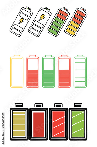 Colorful Battery Level Icons — Power Charge Indicator Vector Set