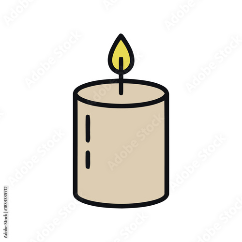 Candle Flame Glowing Simple Design Isolated on White Background
