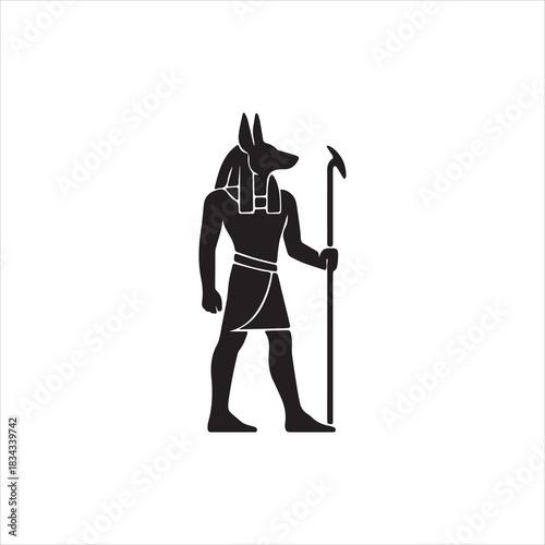  Illustrator Ancient Egyptian Anubis god holding scepter standing Silhouette vector