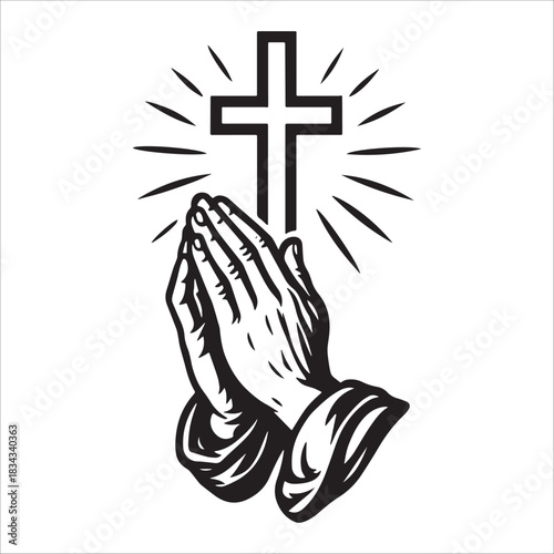 Praying Hands And Cross Religious Icon