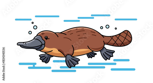 Cartoon Platypus Swimming in Water Vector Illustration