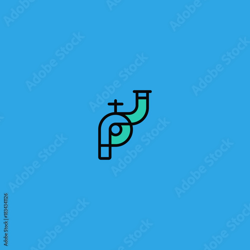 Plumbing company water pipes, P letter logo.