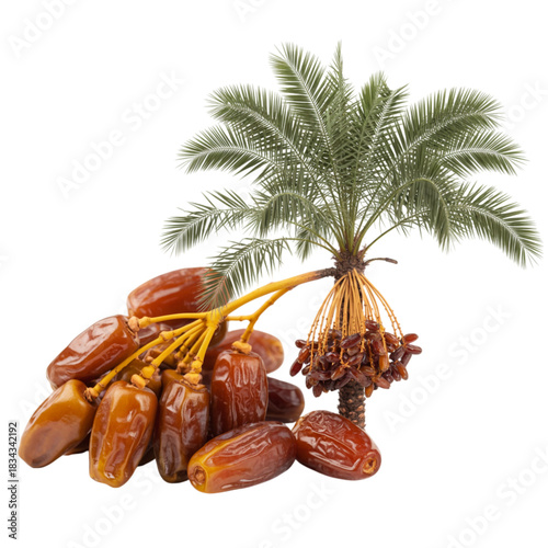 Fresh Dates and Palm Tree Isolated on Black Background fruit food