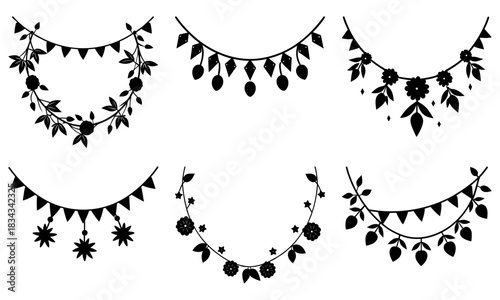 Elegant floral decorative elements with garlands for invitations, cards, and designs; adds a touch of nature and celebration for your creative projects