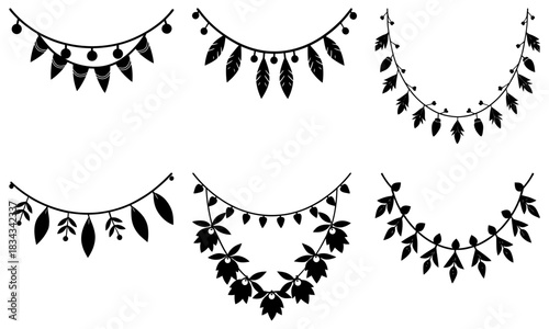 Festive garland vector set for elegant celebration designs, banners, invitations, and holiday decoration, perfect for adding a touch of stylish joy