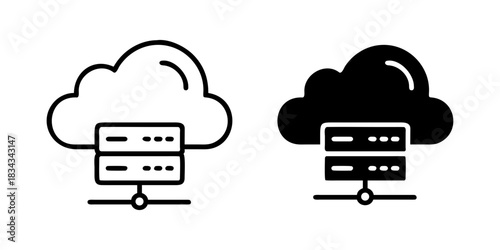 Cloud Server outline and pictogram Icon for Data Storage Technology, cloud, server, hosting, storage, database, and network.
