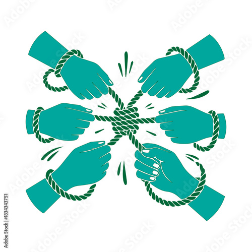 Hands Pulling a Rope Knot