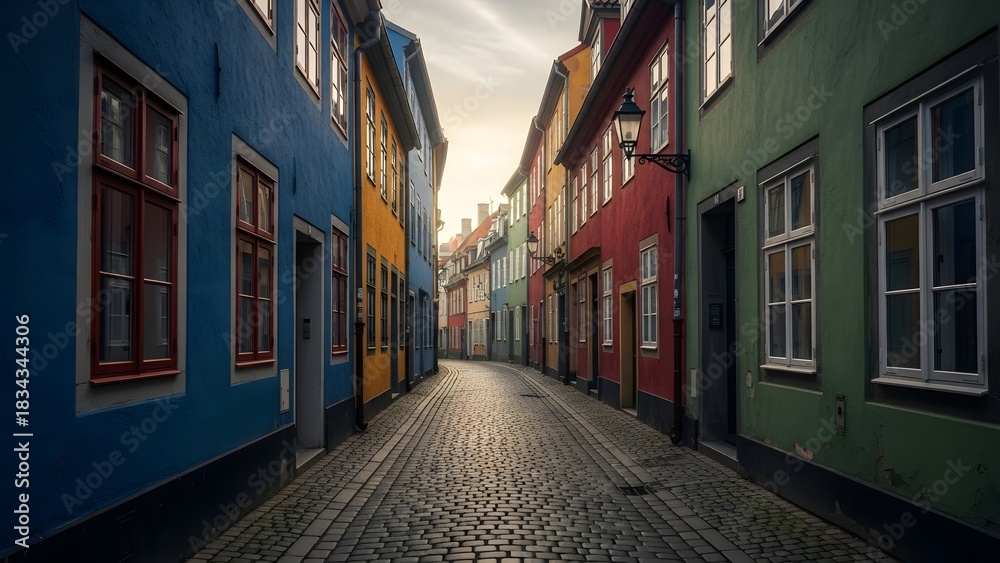 Fototapeta premium photo rendering designed to evoke the charming aesthetic of a quaint European village street