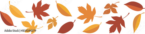 Vector illustration of swirling autumn leaves blowing in the wind, featuring seasonal fall foliage in a natural decorative black silhouette design