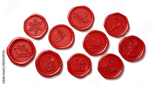 Collection of ten red christmas wax seal stamps