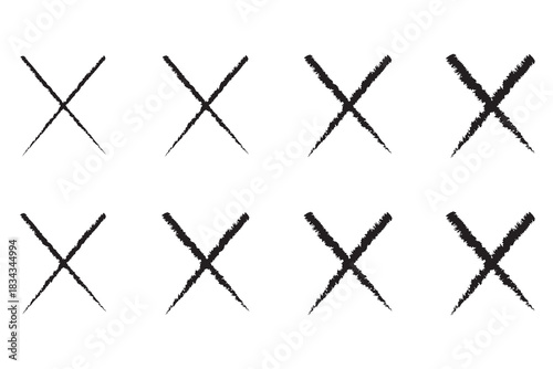 Check mark cross. Hand drawn Doodle brush cross, ban, refusal. Marker sketch. Highlighting text and important objects. Stock vector illustration isolated on white background.