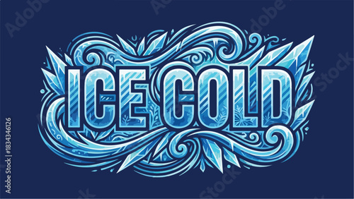 Ice Cold Text Design with Blue Artistic Elements.