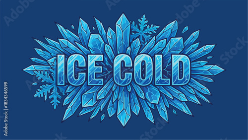 Ice Cold Text Design Surrounded by Blue Crystal Formations.