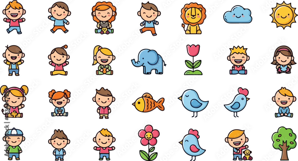 Fototapeta premium Collection of cute cartoon characters and animals for children s illustrations and designs