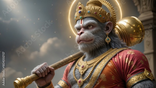 Powerful monkey god holds a weapon in detailed art