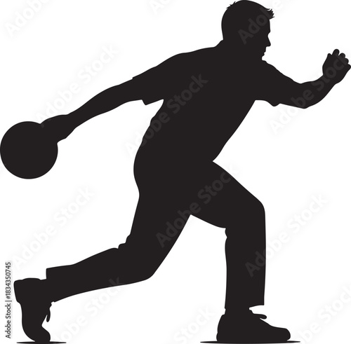 Man bowling action silhouette with ball and motion blur