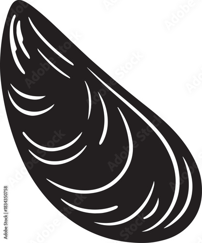 monochrome illustration of a mussel shell silhouette vector