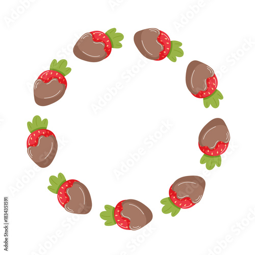 Fresh strawberry with chocolate dipped wreath in flat style. Illustration isolated on a white background.