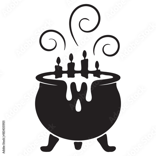 Black Silhouette Witch's Cauldron With Candles And Smoke
