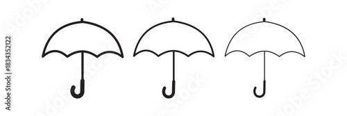 Set Of Umbrella icon. Protection parasol symbol. Minimal Outline and Silhouette Weather Symbols. Line Art and Solid Style Vector Set. Rain weather signs. Season symbols..