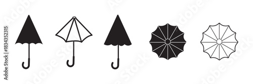 Silhouettes of open and closed umbrella icon set. Umbrella silhouette icons collection. Rain protection umbrella icon. Vector illustration.