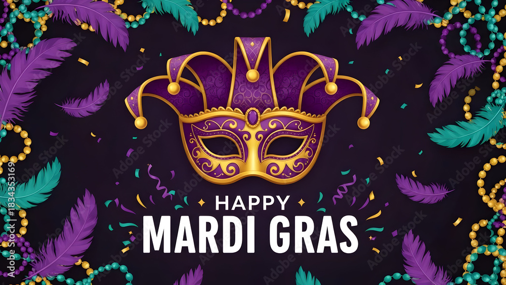 Obraz premium Get Ready for Mardi Gras Celebrations with this Festive Mask Design, perfect for Party Invitations and Social Media Graphics for your joyful event